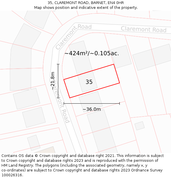 35, CLAREMONT ROAD, BARNET, EN4 0HR: Plot and title map