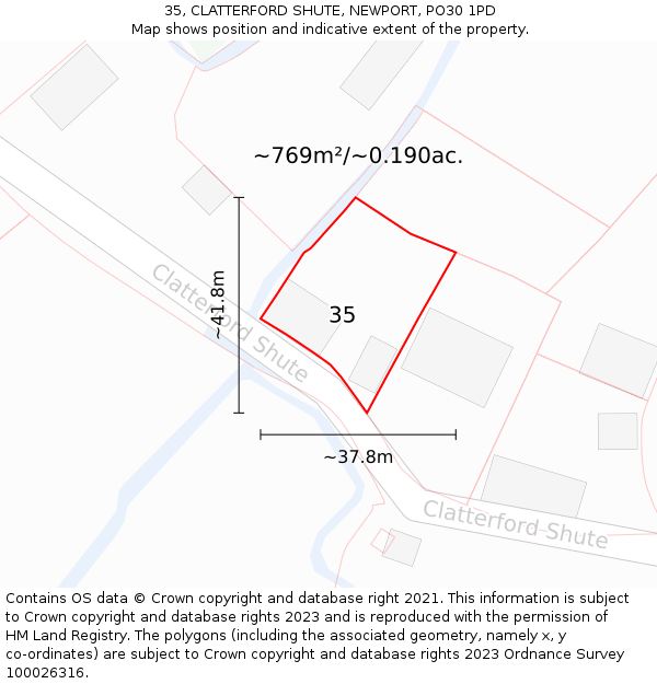 35, CLATTERFORD SHUTE, NEWPORT, PO30 1PD: Plot and title map