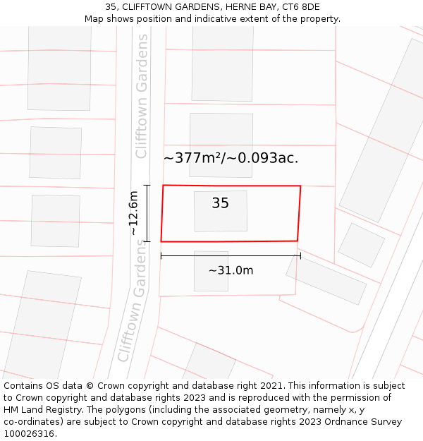 35, CLIFFTOWN GARDENS, HERNE BAY, CT6 8DE: Plot and title map