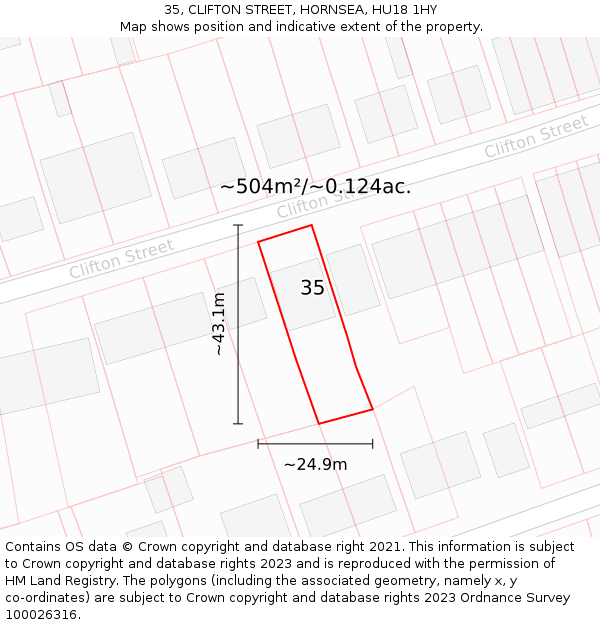 35, CLIFTON STREET, HORNSEA, HU18 1HY: Plot and title map