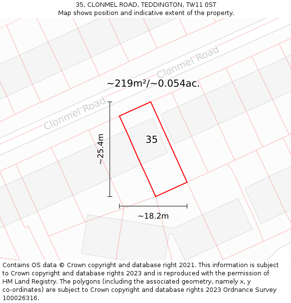 35, CLONMEL ROAD, TEDDINGTON, TW11 0ST: Plot and title map