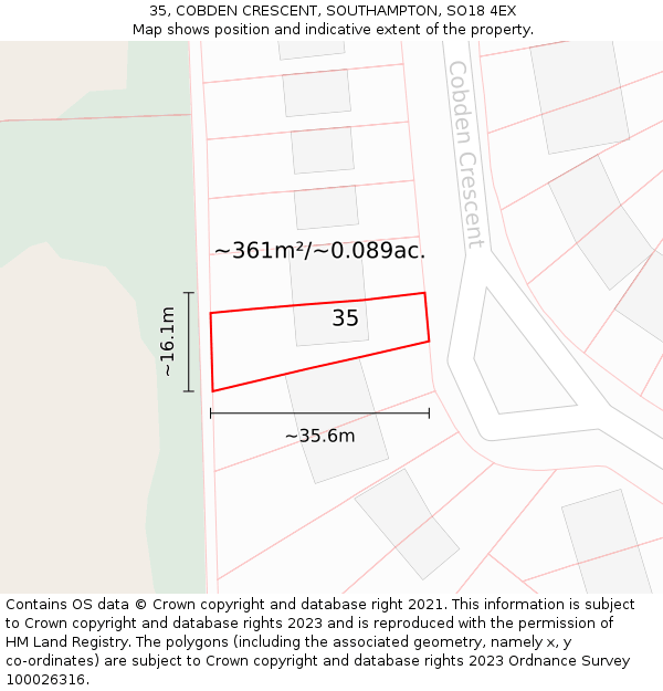 35, COBDEN CRESCENT, SOUTHAMPTON, SO18 4EX: Plot and title map
