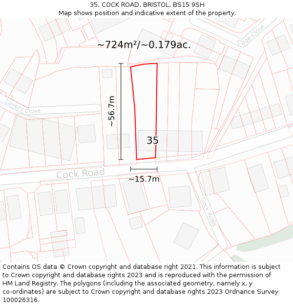 35, COCK ROAD, BRISTOL, BS15 9SH: Plot and title map