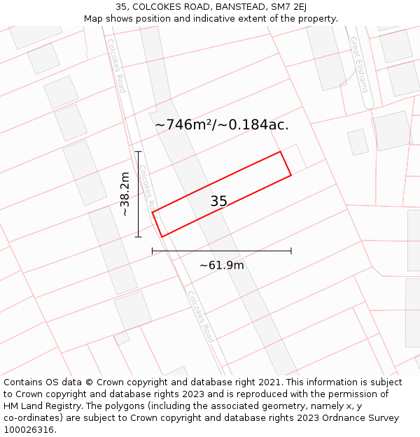 35, COLCOKES ROAD, BANSTEAD, SM7 2EJ: Plot and title map