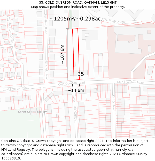 35, COLD OVERTON ROAD, OAKHAM, LE15 6NT: Plot and title map