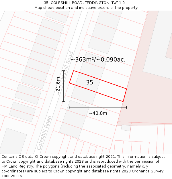 35, COLESHILL ROAD, TEDDINGTON, TW11 0LL: Plot and title map