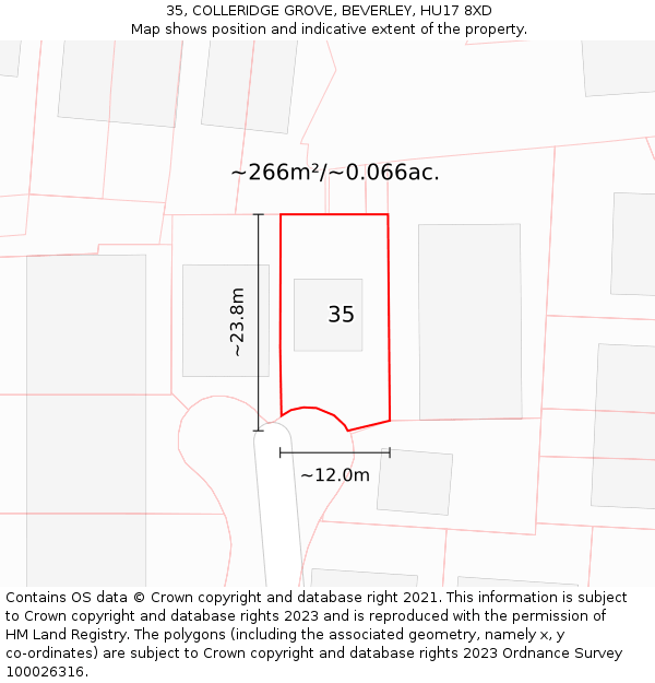 35, COLLERIDGE GROVE, BEVERLEY, HU17 8XD: Plot and title map