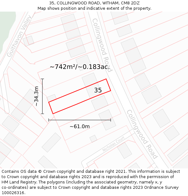 35, COLLINGWOOD ROAD, WITHAM, CM8 2DZ: Plot and title map