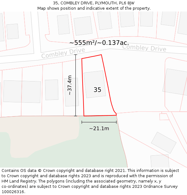 35, COMBLEY DRIVE, PLYMOUTH, PL6 8JW: Plot and title map
