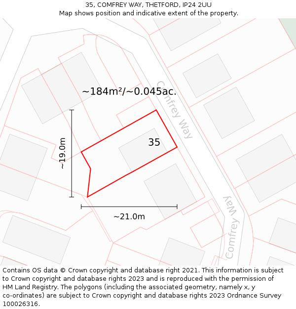 35, COMFREY WAY, THETFORD, IP24 2UU: Plot and title map