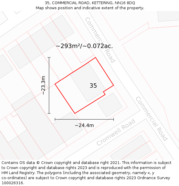 35, COMMERCIAL ROAD, KETTERING, NN16 8DQ: Plot and title map