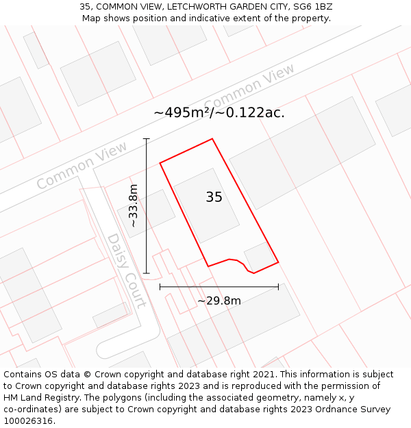 35, COMMON VIEW, LETCHWORTH GARDEN CITY, SG6 1BZ: Plot and title map