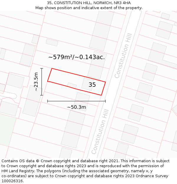 35, CONSTITUTION HILL, NORWICH, NR3 4HA: Plot and title map