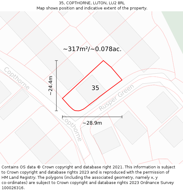 35, COPTHORNE, LUTON, LU2 8RL: Plot and title map