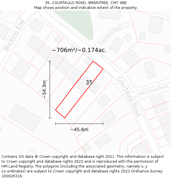 35, COURTAULD ROAD, BRAINTREE, CM7 9BE: Plot and title map