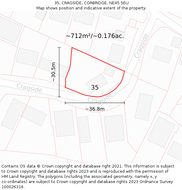 35, CRAGSIDE, CORBRIDGE, NE45 5EU: Plot and title map