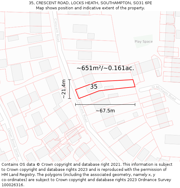 35, CRESCENT ROAD, LOCKS HEATH, SOUTHAMPTON, SO31 6PE: Plot and title map