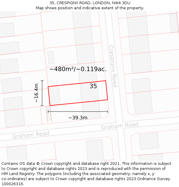 35, CRESPIGNY ROAD, LONDON, NW4 3DU: Plot and title map