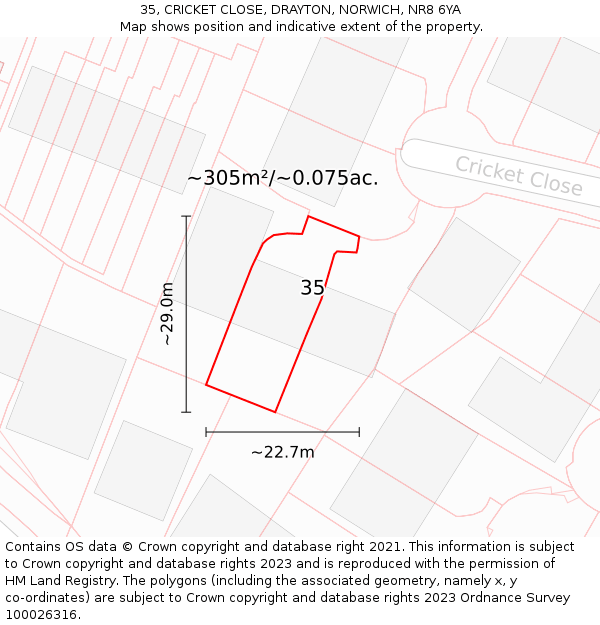 35, CRICKET CLOSE, DRAYTON, NORWICH, NR8 6YA: Plot and title map