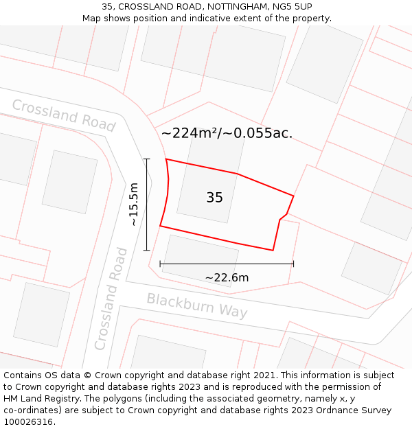 35, CROSSLAND ROAD, NOTTINGHAM, NG5 5UP: Plot and title map