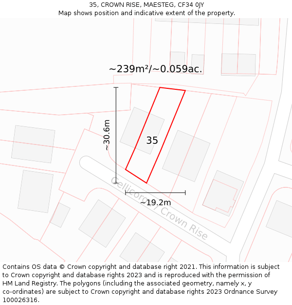 35, CROWN RISE, MAESTEG, CF34 0JY: Plot and title map