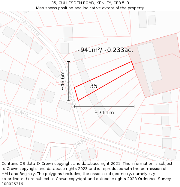 35, CULLESDEN ROAD, KENLEY, CR8 5LR: Plot and title map