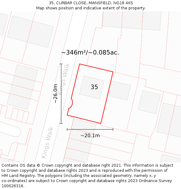 35, CURBAR CLOSE, MANSFIELD, NG18 4XS: Plot and title map