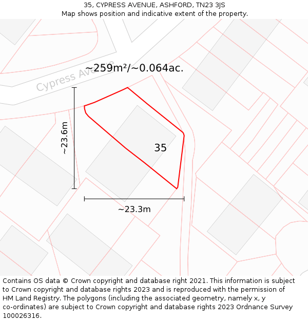 35, CYPRESS AVENUE, ASHFORD, TN23 3JS: Plot and title map