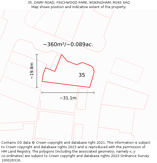 35, DAIRY ROAD, FINCHWOOD PARK, WOKINGHAM, RG40 4AQ: Plot and title map