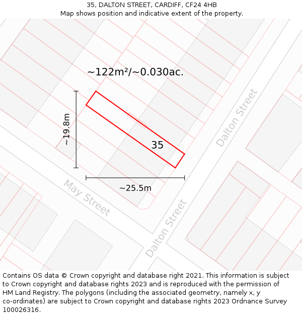 35, DALTON STREET, CARDIFF, CF24 4HB: Plot and title map