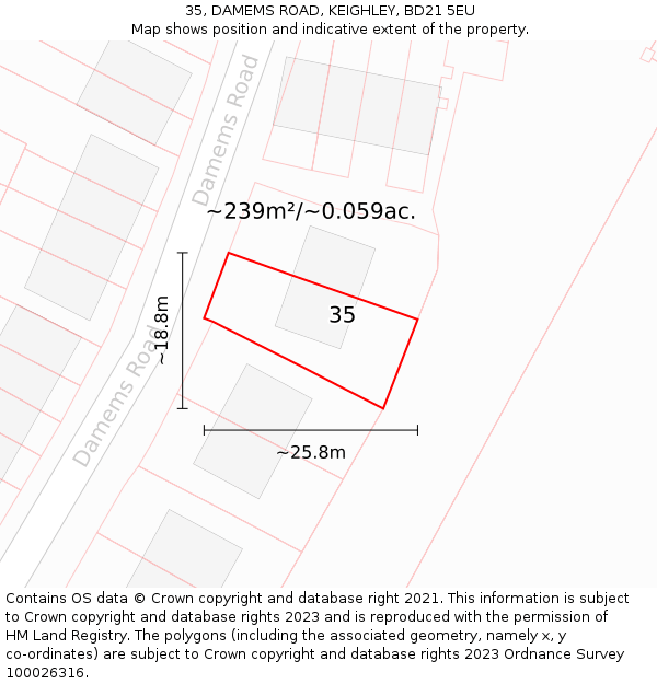 35, DAMEMS ROAD, KEIGHLEY, BD21 5EU: Plot and title map