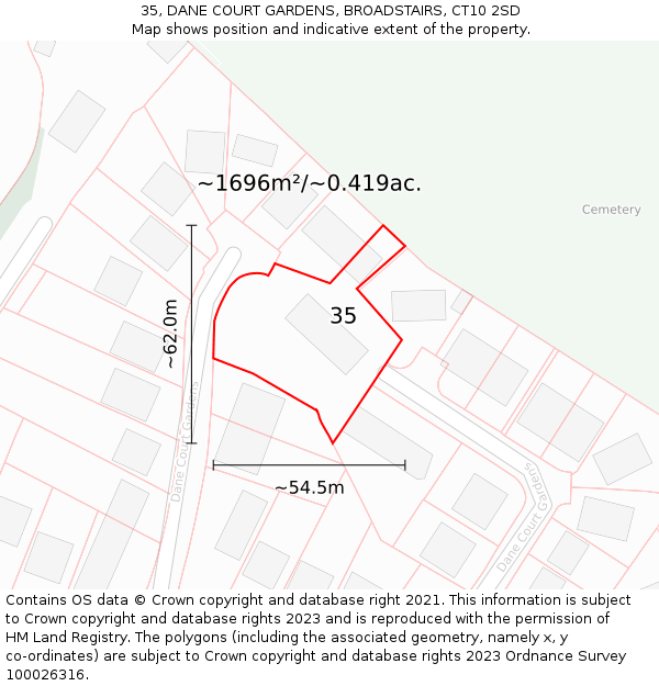 35, DANE COURT GARDENS, BROADSTAIRS, CT10 2SD: Plot and title map