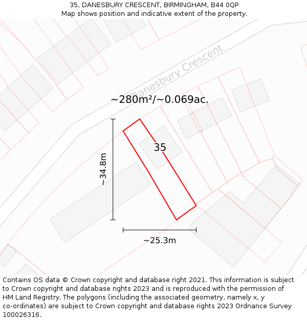 35, DANESBURY CRESCENT, BIRMINGHAM, B44 0QP: Plot and title map