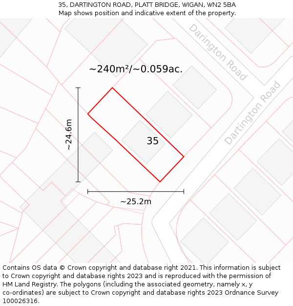 35, DARTINGTON ROAD, PLATT BRIDGE, WIGAN, WN2 5BA: Plot and title map