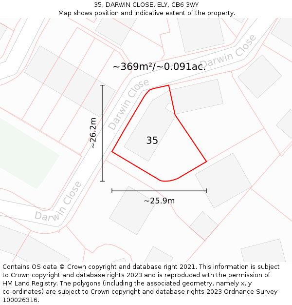35, DARWIN CLOSE, ELY, CB6 3WY: Plot and title map