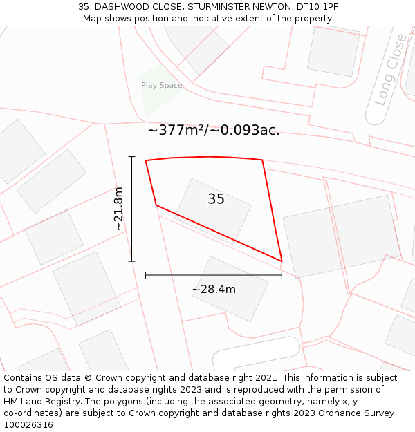 35, DASHWOOD CLOSE, STURMINSTER NEWTON, DT10 1PF: Plot and title map