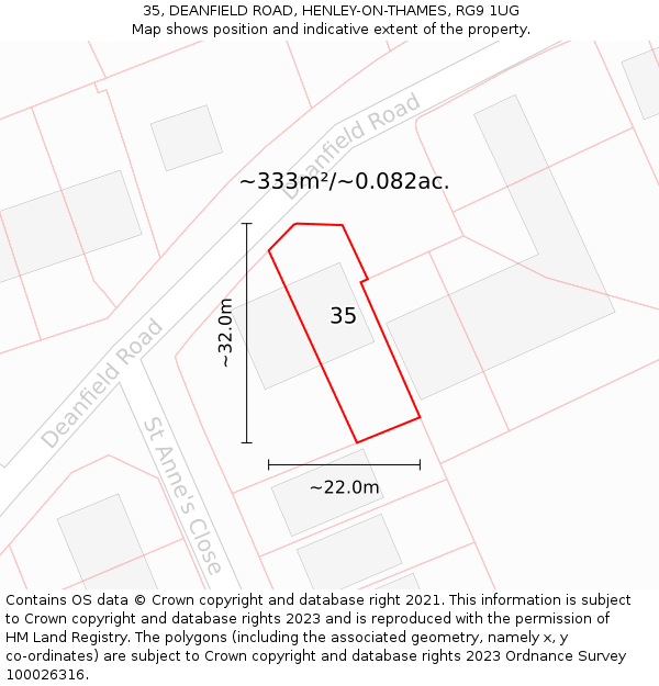 35, DEANFIELD ROAD, HENLEY-ON-THAMES, RG9 1UG: Plot and title map