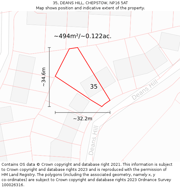 35, DEANS HILL, CHEPSTOW, NP16 5AT: Plot and title map