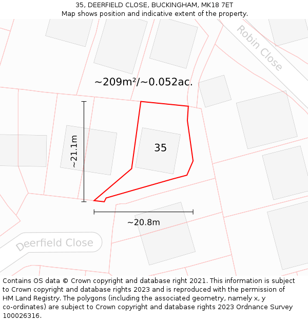 35, DEERFIELD CLOSE, BUCKINGHAM, MK18 7ET: Plot and title map
