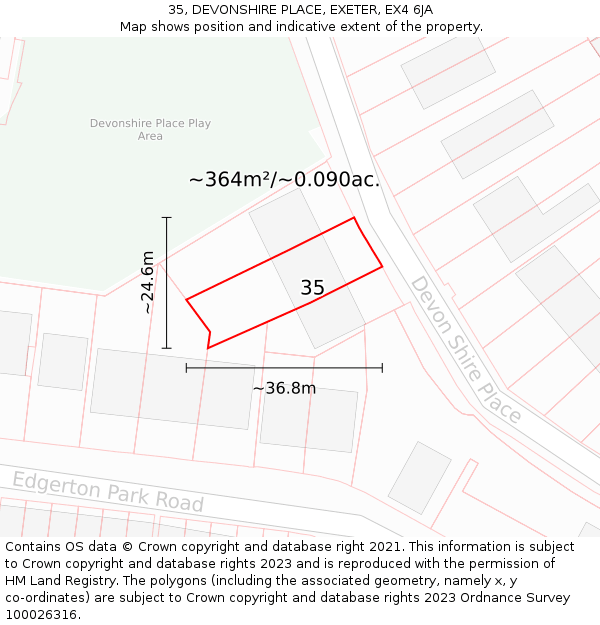 35, DEVONSHIRE PLACE, EXETER, EX4 6JA: Plot and title map