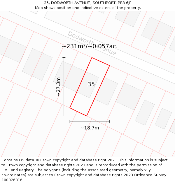 35, DODWORTH AVENUE, SOUTHPORT, PR8 6JP: Plot and title map