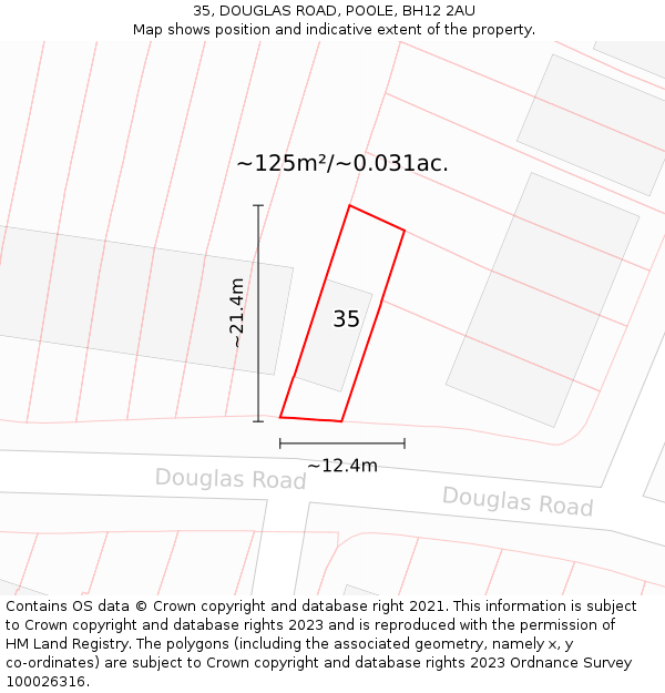 35, DOUGLAS ROAD, POOLE, BH12 2AU: Plot and title map