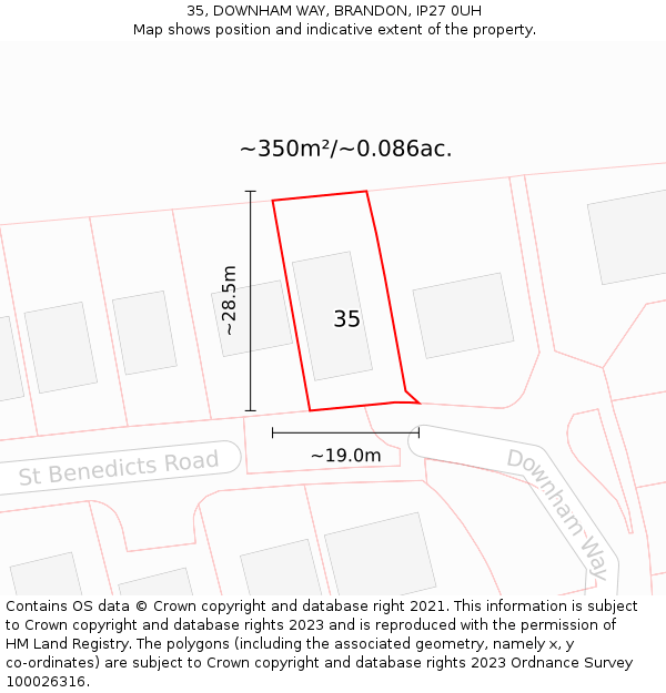35, DOWNHAM WAY, BRANDON, IP27 0UH: Plot and title map