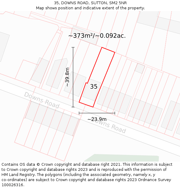 35, DOWNS ROAD, SUTTON, SM2 5NR: Plot and title map