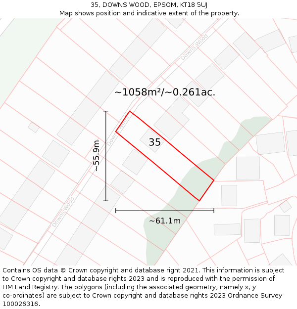 35, DOWNS WOOD, EPSOM, KT18 5UJ: Plot and title map