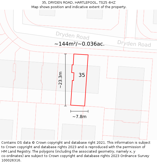 35, DRYDEN ROAD, HARTLEPOOL, TS25 4HZ: Plot and title map