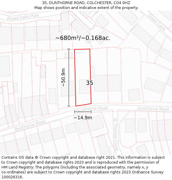 35, DUNTHORNE ROAD, COLCHESTER, CO4 0HZ: Plot and title map