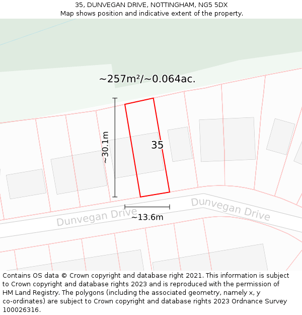 35, DUNVEGAN DRIVE, NOTTINGHAM, NG5 5DX: Plot and title map