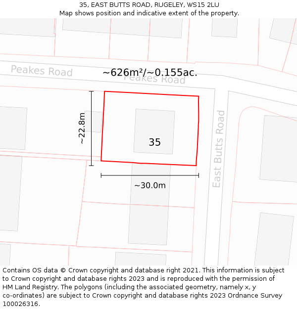 35, EAST BUTTS ROAD, RUGELEY, WS15 2LU: Plot and title map