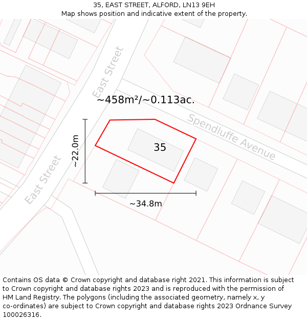 35, EAST STREET, ALFORD, LN13 9EH: Plot and title map